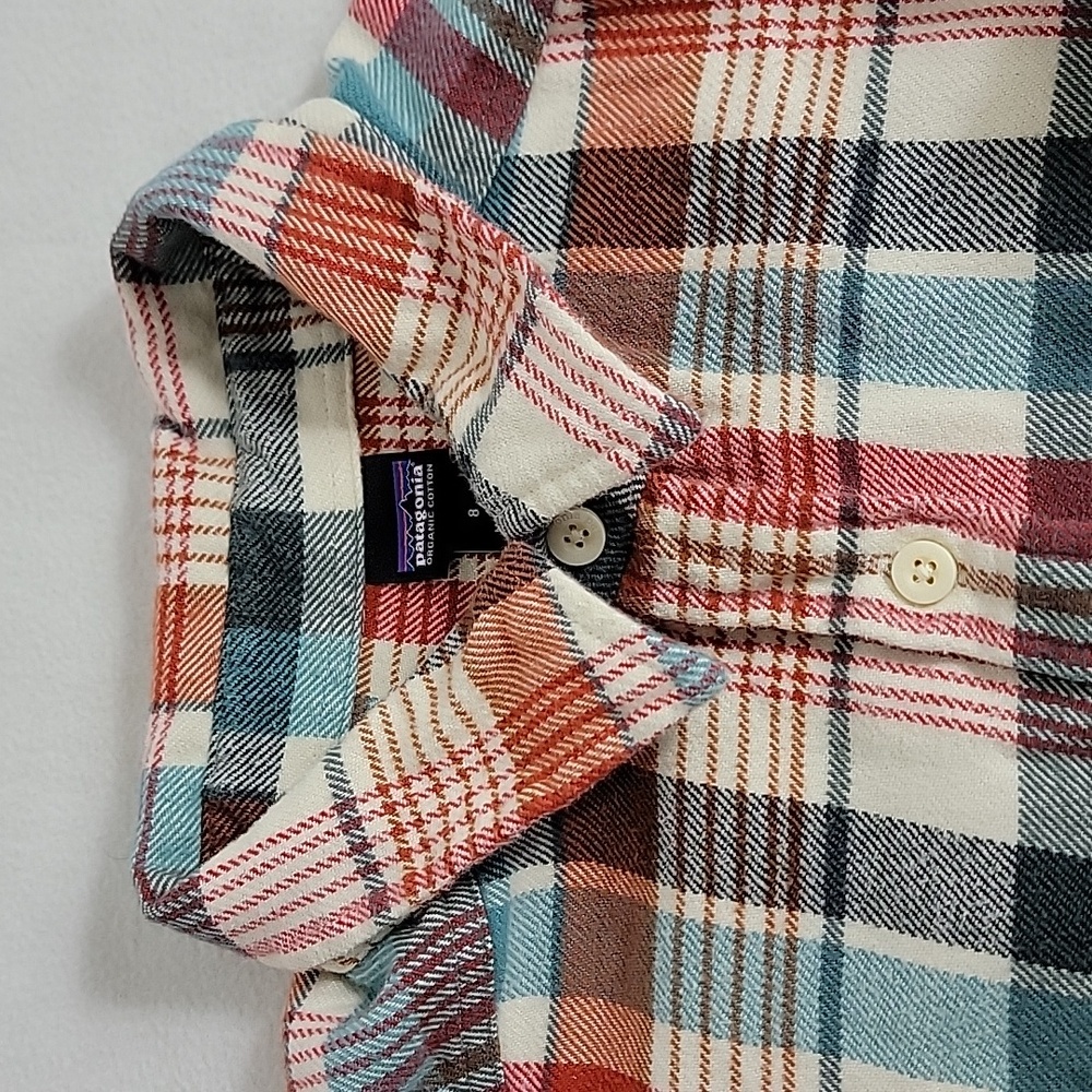 Patagonia Women's White Red Blue Plaid Flannel Button Up Top, 8 - Picture 5 of 9